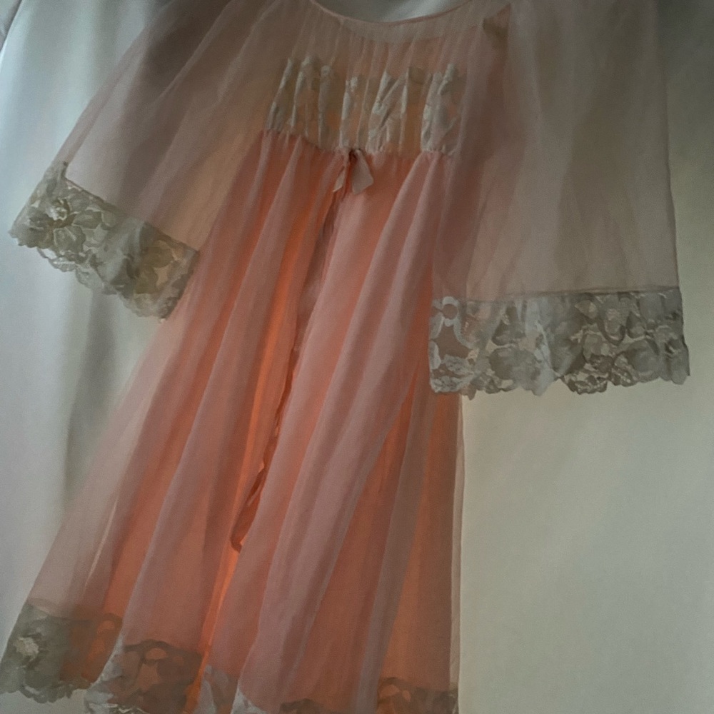 Vintage Pink Lace 1960s Night Gown Dress